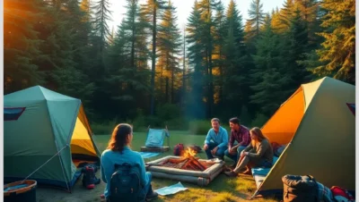 Niños felices acampando juntos
