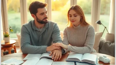 Pareja feliz planificando embarazo
